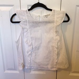Ruffled feminine eyelet madewell white top, L